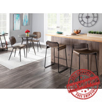 Lumisource B26-LBDALI BKE2 Dali Industrial Low Back Counter Stool in Black Metal with Espresso Wood - Set of 2
